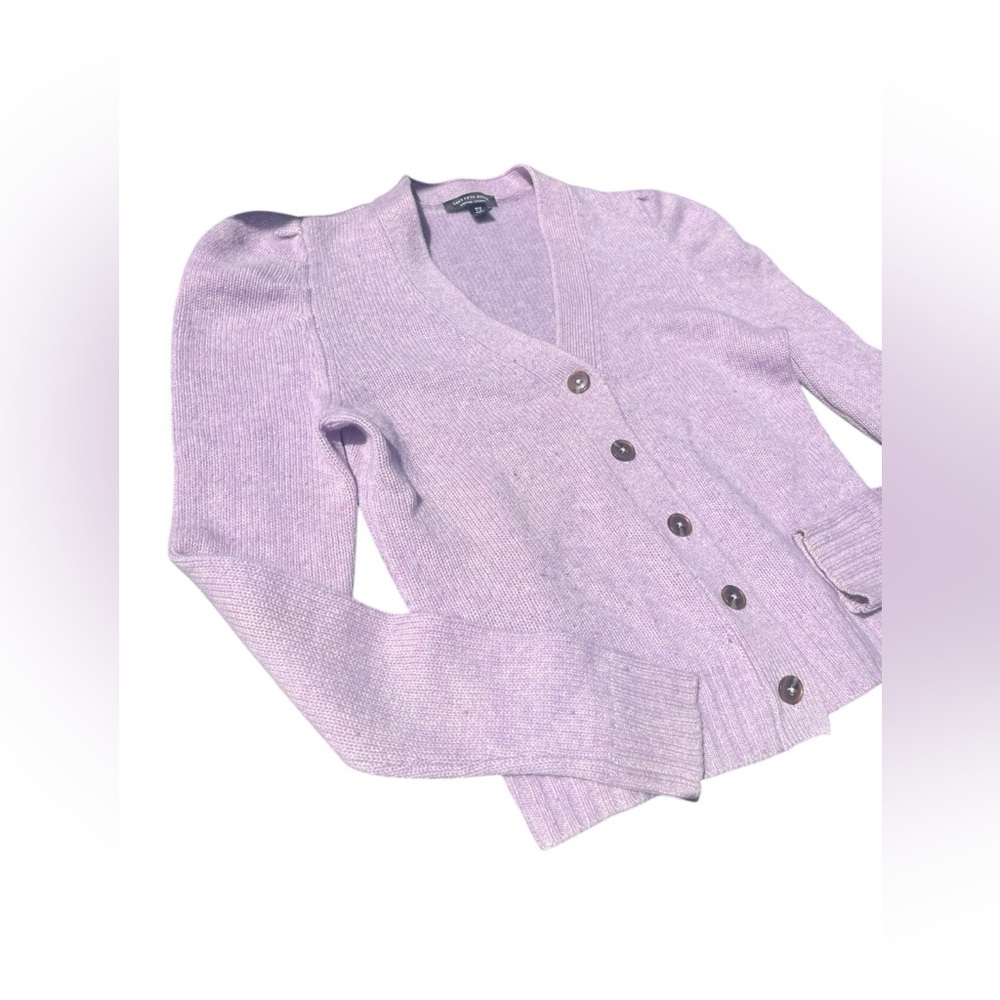 SAKS FIFTH AVENUE Puff-Sleeve 100% Cashmere Cardigan - Picture 3 of 7